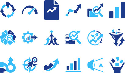 Fototapeta premium Business growth and analytics icons visualizing progress data charts and performance metrics.