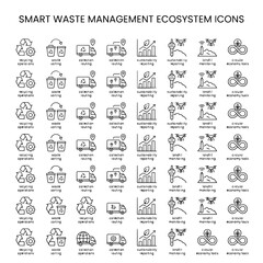 Obraz premium Waste Management Ecosystem Icons Flat Vector Illustration With Green And Blue Tones