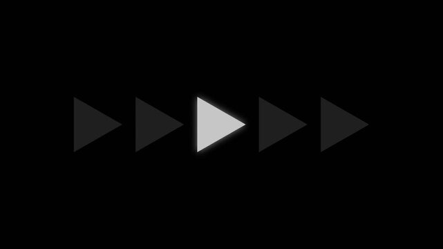 Glowing White Directional Arrows Loading Animation, Futuristic Next Button UI Overlay, Transparent Alpha 4K Seamless Loop