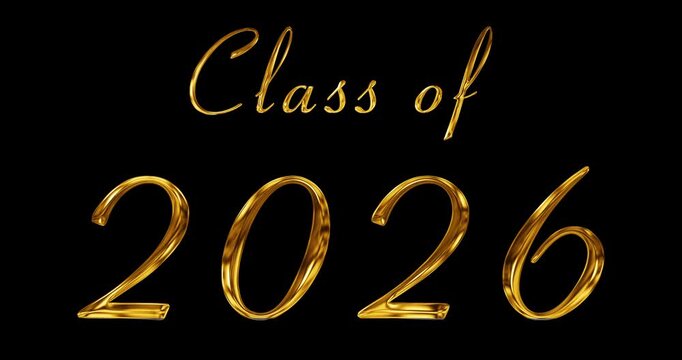Golden Class of 2026 typography animation cinema title opener styled. Celebrating graudation for the 2026 Batch. Glistering commencement of academic journey, celebratory festive like motion graphic.
