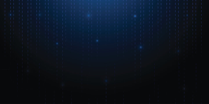 Abstract blue digital rain background with falling data lines and glowing particles, futuristic cyber technology concept, big data stream on dark gradient backdrop