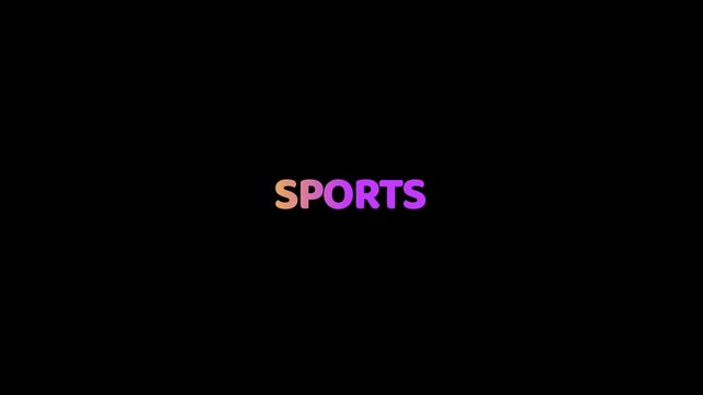 Animated sports text overlay. Gradient colorful text. Sports branding and identity design element. Animated text effect. Colorful gradient words on black background.