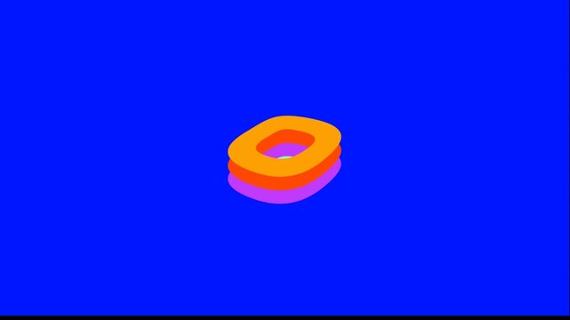 Animated 3D orange ring icons on blue background. Seamless loop of rotating glyphs. Modern UI symbol animation for tech projects.