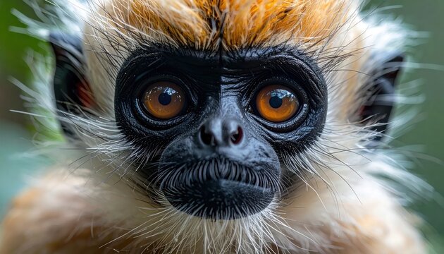 Close-up Portrait of a Curious Langur Monkey Face with Bright Orange Eyes.