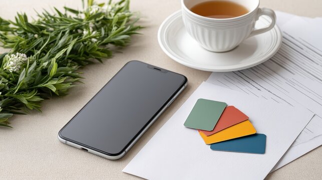 Gold SIM cards on white phone, plant/docs background. Reflects mobile tech, global comm, network instability, digital lifestyle