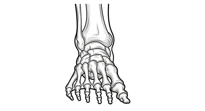 Black and white skeletal diagram of human foot anatomy.