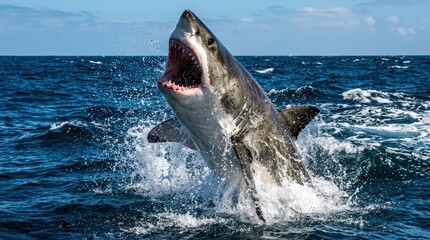 Fototapeta premium Shark Breaching the Ocean Surface 