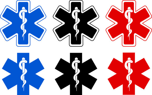 medical star of life symbol with snake and staff, professional emergency medical services icon set, versatile clinical healthcare branding elements for design