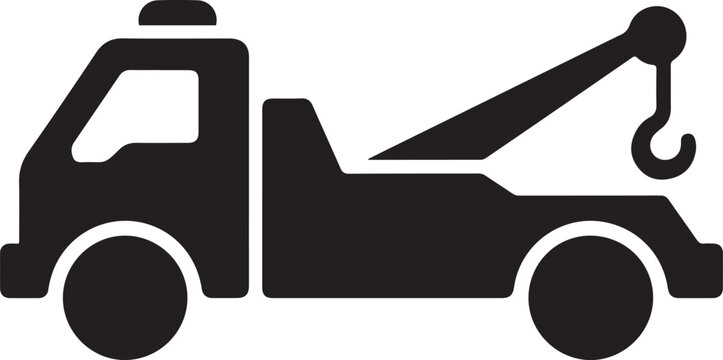 Tow truck vector black icon. Cargo transportation logo. Delivery by car vector. Transport for delivery icon. Fast delivery car. Black icon silhouette vector