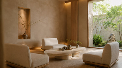 Kameralny salon herbaciany w stylu japandi