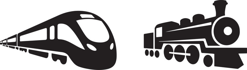 Black train vector. Two train silhouettes for railway companies vector. Black icon silhouette vector © jinnatun