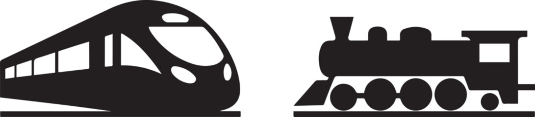 Black train vector. Two train silhouettes for railway companies vector. Black icon silhouette vector © jinnatun