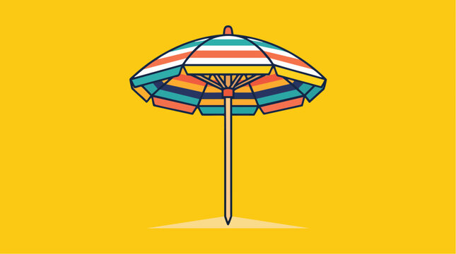 Retro Striped Beach Umbrella Vector Illustration on Yellow Background