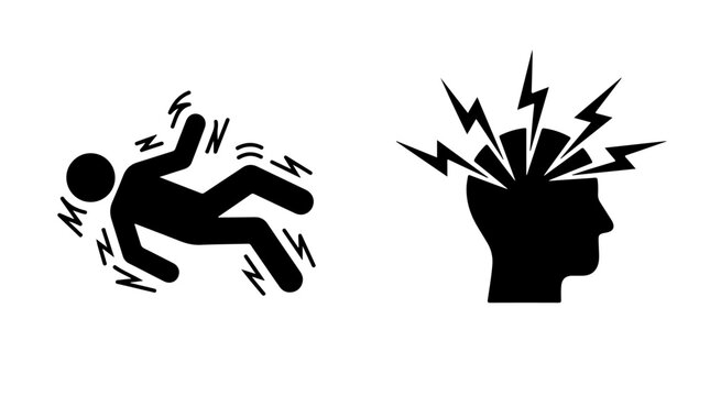 Pain and Stress Silhouette Icons Depicting Physical Injury and Mental Tension in Bold Graphic Design