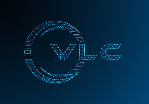VLC low poly letter logo vector design. VLC lower poly logo design. Low poly logo.