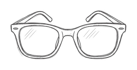 Hand drawn of dark rimmed eyeglasses with clear lenses spectacles eyewear vision © Md
