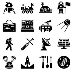 Space Exploration Icons Black Silhouette Set On White Background © Miasahin
