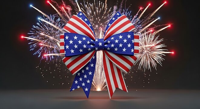 Patriotic 4th of july clipart with american flag bow and fireworks