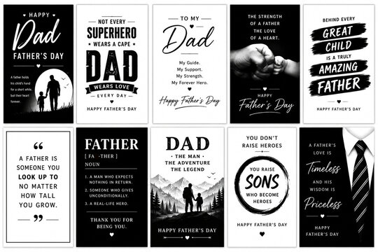 Father's Day Typography Quote Bundle Collection Black and White Greeting Card Designs