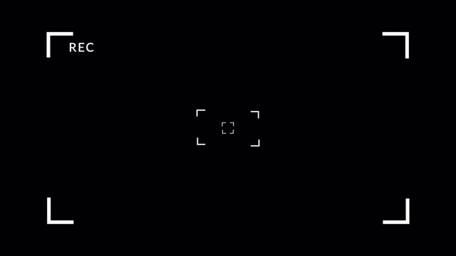 Camera viewfinder overlay on transparent background , focus frame overlay, video recording interface, cinematic camera screen, REC indicator animation with Alpha Channel in 4K