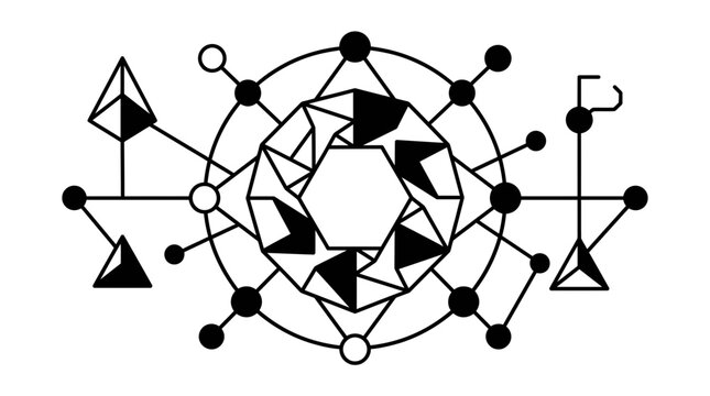 Abstract geometric blockchain node and network symbol.