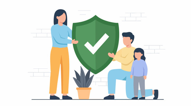 Family protecting child with shield, symbolizing safety and security