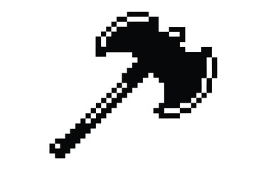 Fototapeta premium Pixelated axe icon in black and white, vector game asset