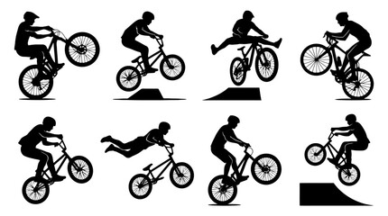 Fototapeta premium Silhouette illustrations of people riding bicycles.