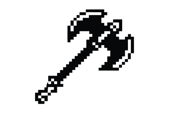 Black pixelated axe illustration, classic video game style