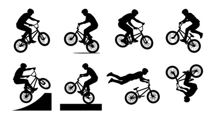 Naklejka premium Bicycle tricks and stunts silhouette illustrations.