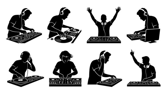 Silhouette illustrations of DJs at work.