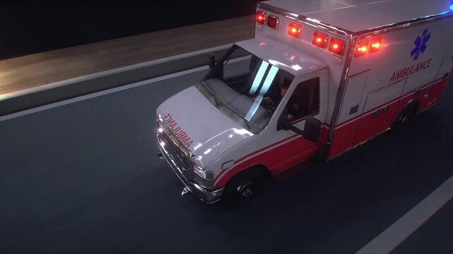 Ambulance Speeding Through Tunnel with Flashing Lights. Realistic 4k animation.