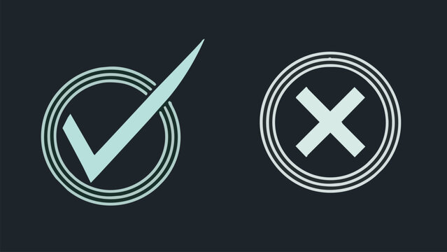 Essential graphic elements for indicating acceptance or rejection, featuring a prominent checkmark for affirmation and an 'X' for negation, designed for clear visual communication