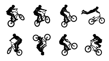 Naklejka premium Silhouette illustrations of bicycle tricks.