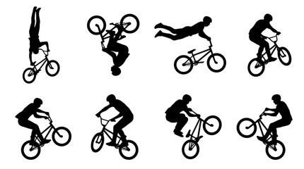 Obraz premium Silhouette illustrations of cyclists performing stunts.