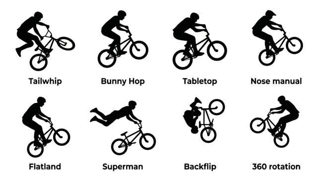 BMX bicycle tricks vector illustrations.