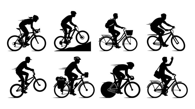 Silhouette illustrations of cyclists in various poses.