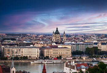 Fototapeta premium View from Buda Castle in Budapest of the Danube River and the old historic city of Pest. Budapest is the capital of Hungary.