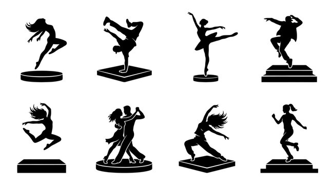 Collection of diverse dance poses silhouettes.