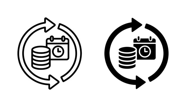Circular Arrows with Calendar and Coins Icons, Time and Money Cycle, Business Finance Workflow Vector Set