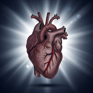 Close-up of a red heart with lifelike veins and arteries.