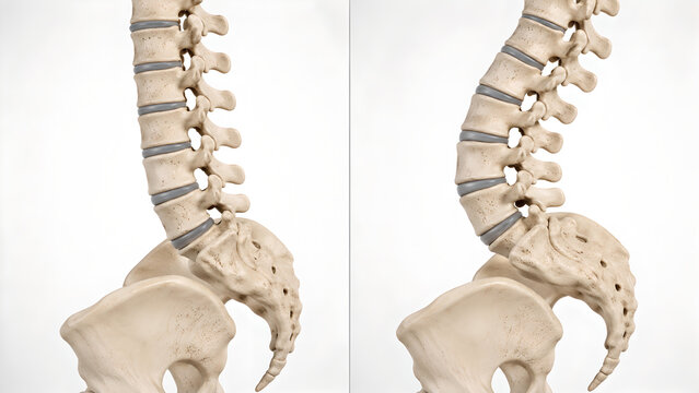 Lumbar Spine Lordosis Comparison Medical Illustration Showing Normal Anatomy and Hyperlordotic Alignment for Patient Education
