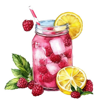 watercolor vector of Raspberry Lemonade drawing, isolated on a white background.