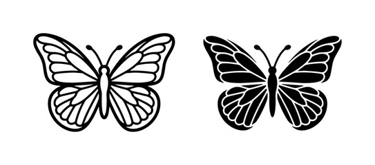 Butterfly Icons, Insect Silhouettes, Vector Art Set, Outline and Filled Styles, Nature Graphics © Farzana