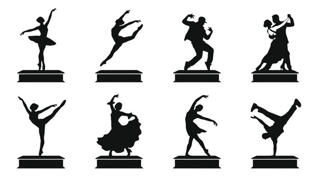 Silhouettes of ballet dancers in various poses.
