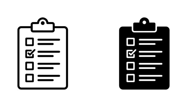 Clipboard Checklist Icons, Task List Symbols, Survey Forms, To-Do List Graphics, Simple Vector Illustrations