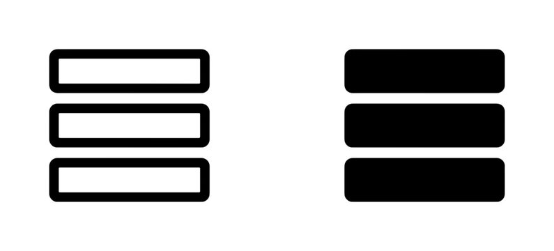Hamburger Menu Icons, Navigation Symbol, Three Horizontal Lines, Outline and Solid Fill, UI Elements, Web Design