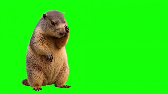 Realistic 3D marmot doing a facepalm gesture, frustration and mistake concept isolated on chroma key green screen background, Covering Face, Disappointment, Stress, Regret, Failure, Error