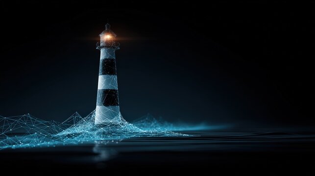 A stunning image of towering lighthouse in a futuristic, digital world. Evolving technology and the potential for progress. A guide, inspiring innovation and leadership towards a.