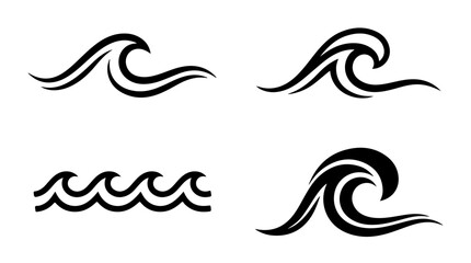 Fototapeta premium Wave Silhouette Collection Featuring Dynamic Ocean and Surf Designs Representing Water Movement, Energy, and Natural Flow